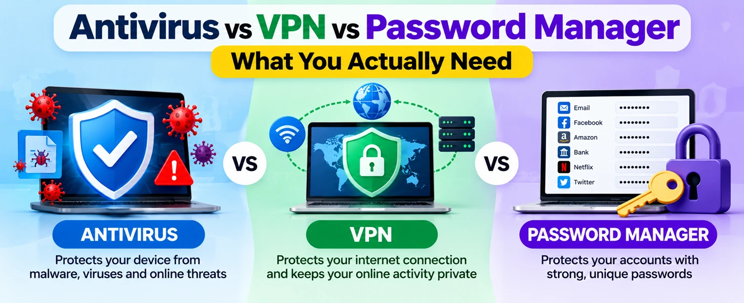 Antivirus vs VPN vs Password Manager: What You Actually Need